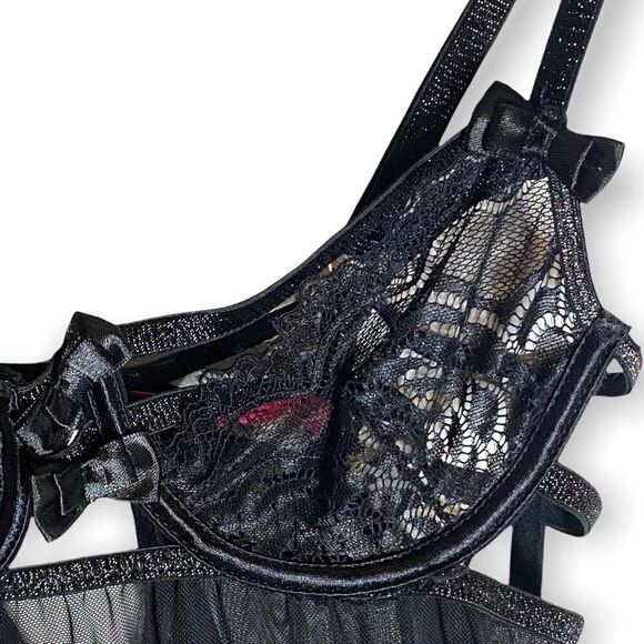 Seven 'Til Midnight (S) Sheer & Strappy Black Babydoll Lingerie - Picture 6 of 7